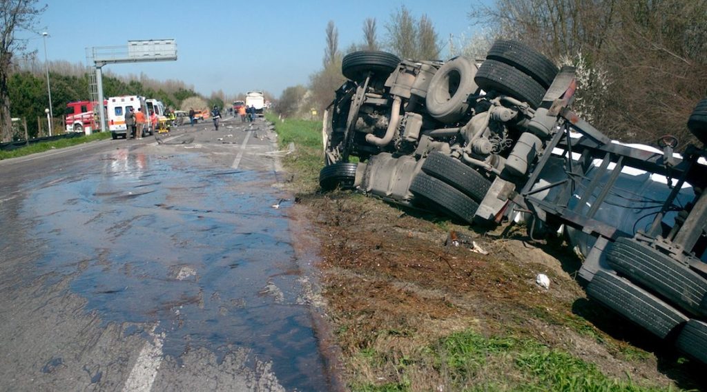 Overturned Semi Truck at Major Accident Scene