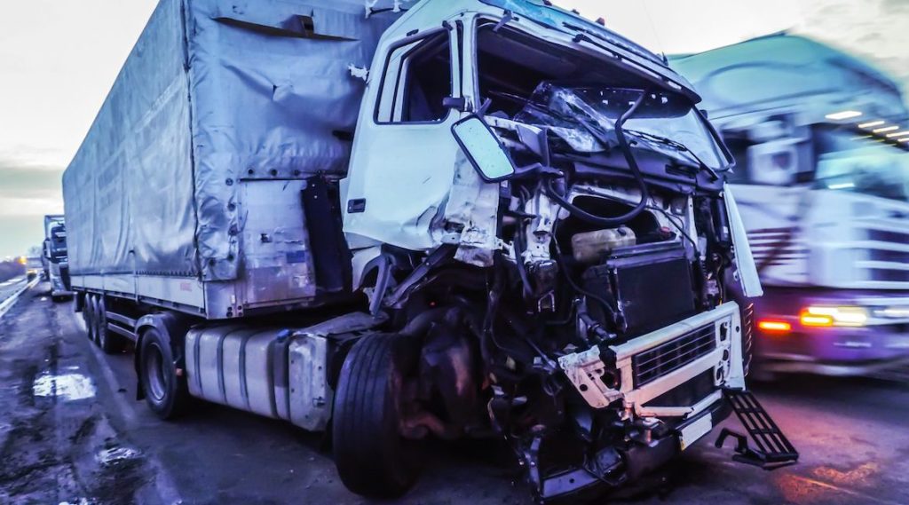 Accident Damage to Cab of Semi Truck